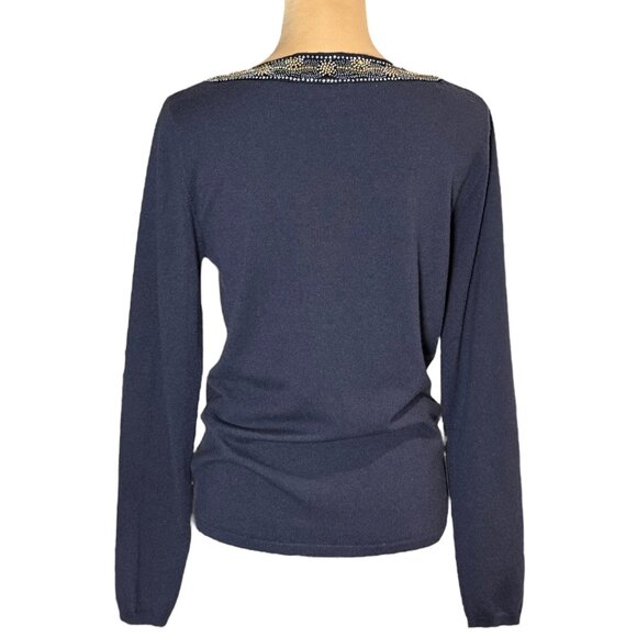 TSE Beaded Cashmere Sweater Sz L Gray  V-Neck Old Money Quiet Luxury Casual Chic - Picture 11 of 12